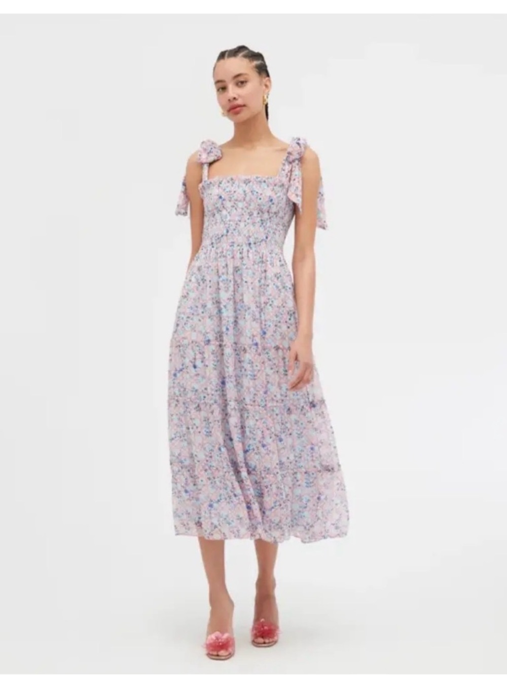 Hill House Ribbon Ellie Pink Basketweave  Midi Dress